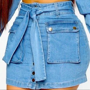 Denim Button Up Skirt W/ Tie up belt